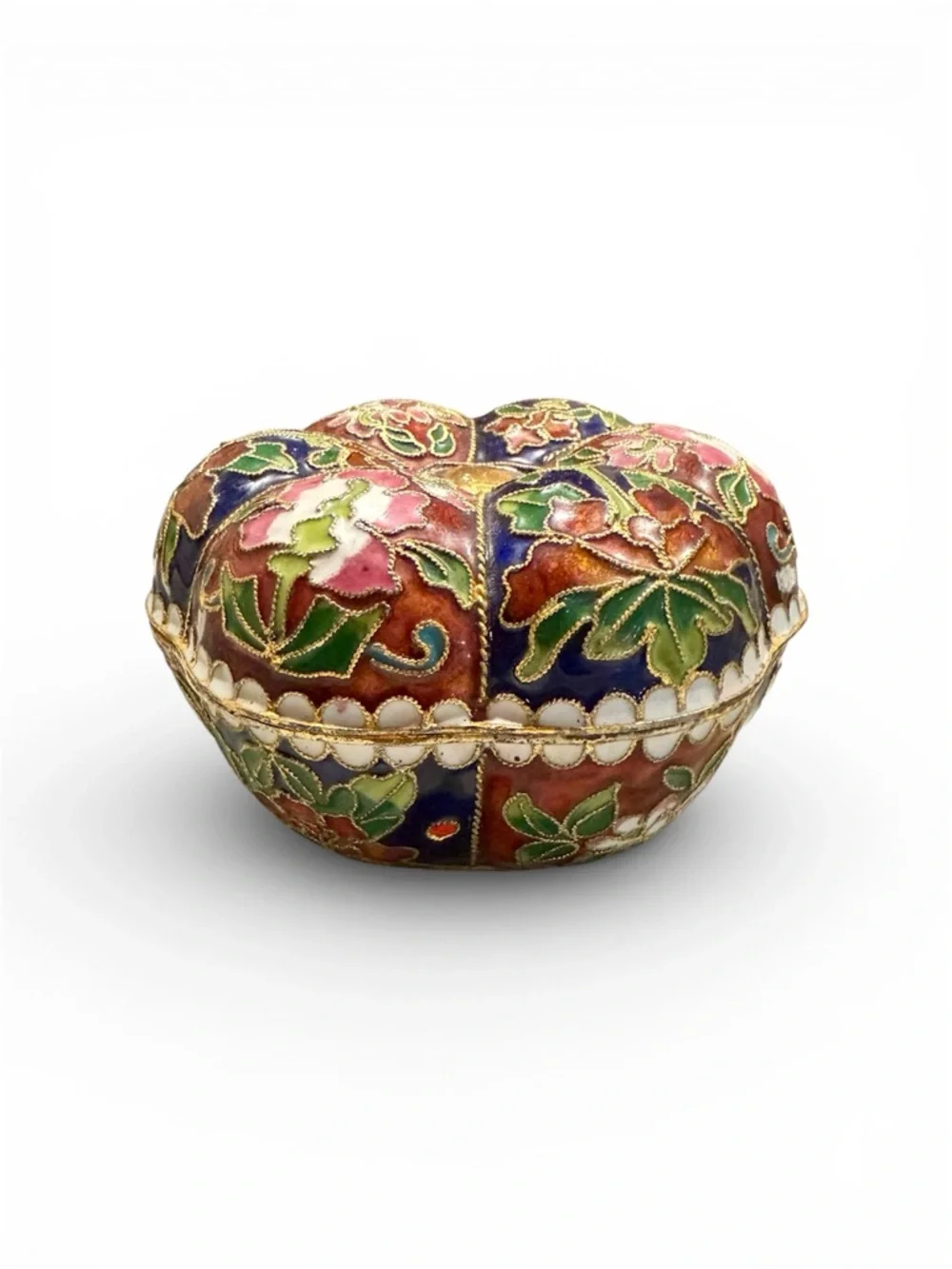 Vintage Cloisonné Enamel Trinket Box Floral Blue Jewelry Box Asian Decor